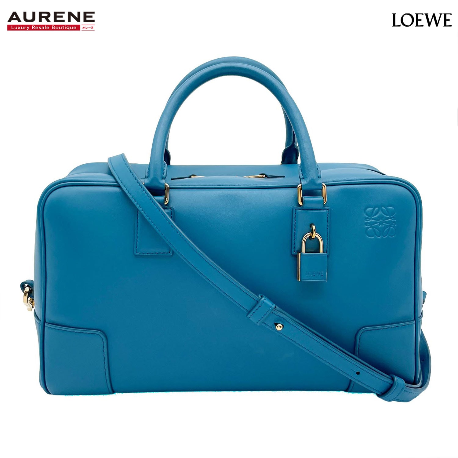 LOEWE ロエベ ショルダーバッグ アマソナ 28 アナグラム 2way 内縫い レザー ブルー ユニセックス 【中古】