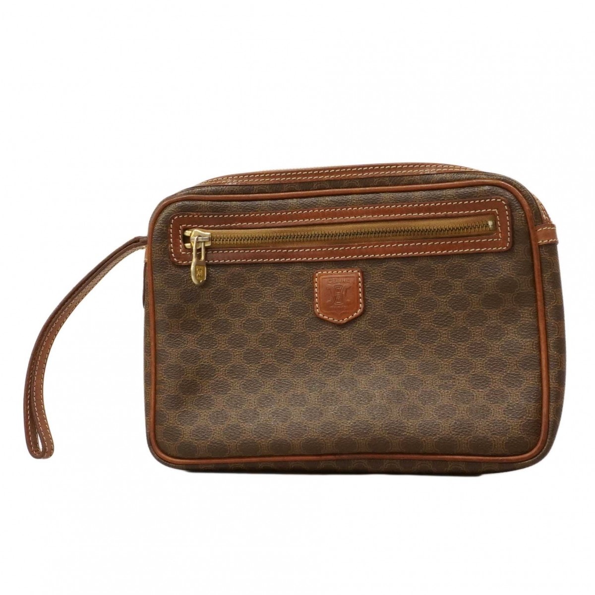 【6db2213-k】セリーヌ クラッチバッグ マカダム PVC ブラウン ゴールド金具【中古】メンズ