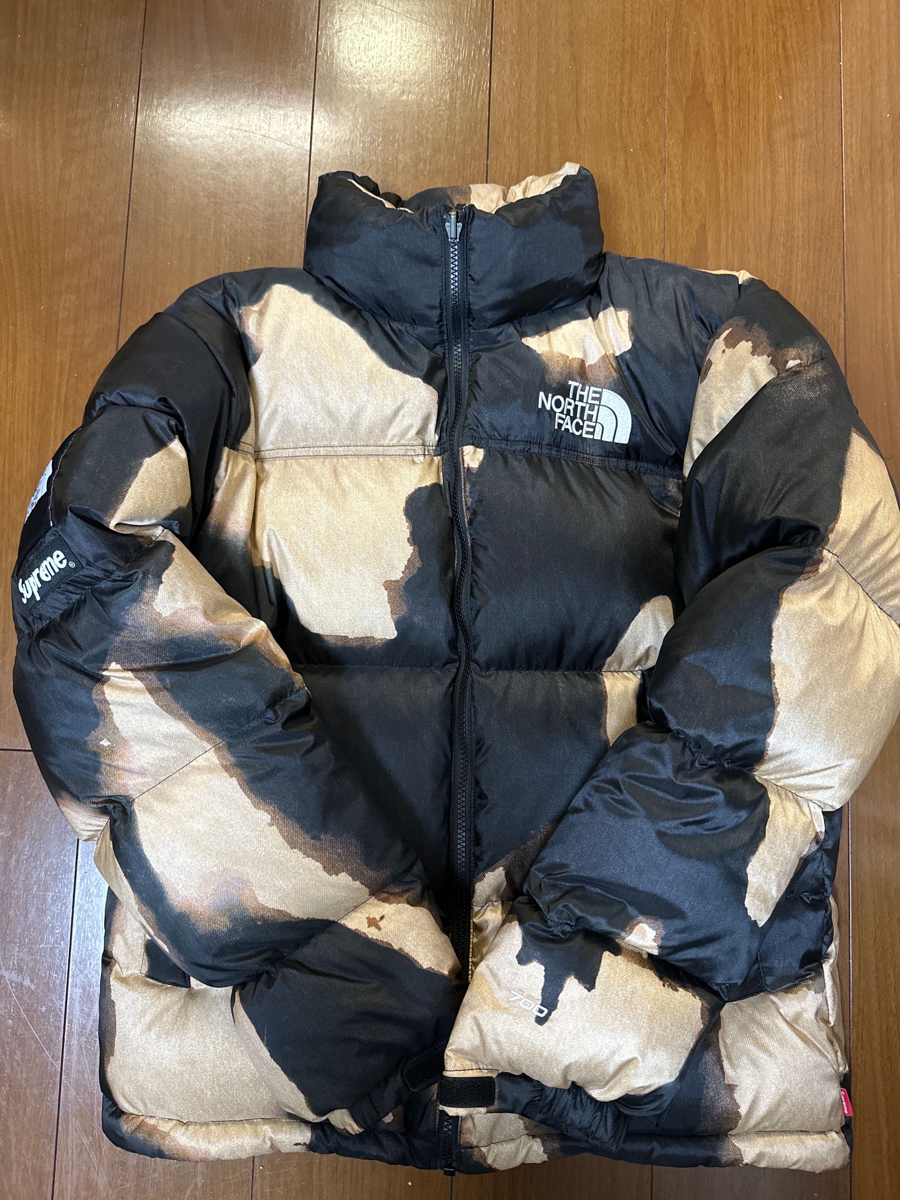 Supreme x The North Face Bleached Denim Print Nuptse Jacket "Black"