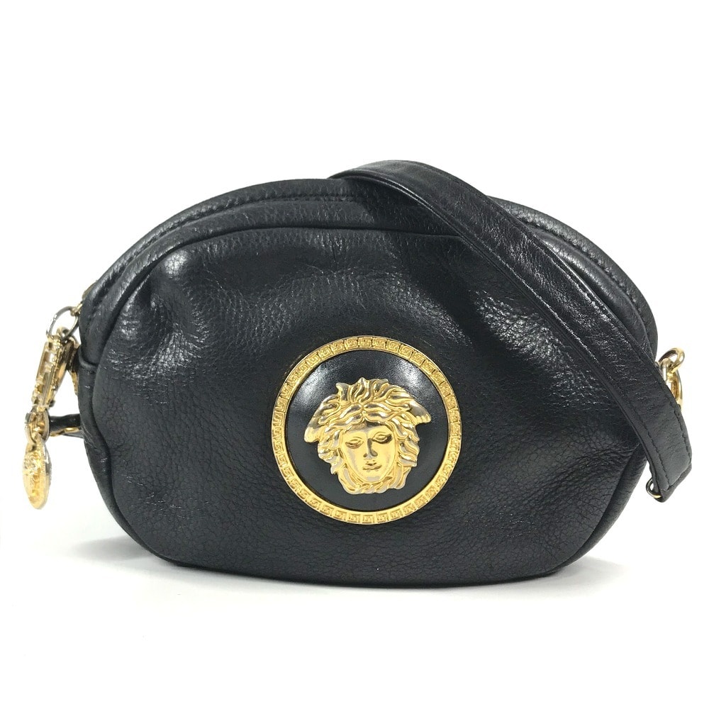 ヴェルサーチ VERSACE ロゴ ビッグ メデューサ ヴィンテージ 斜め掛け カバン ポシェット ショルダーバッグ レザー ブラック