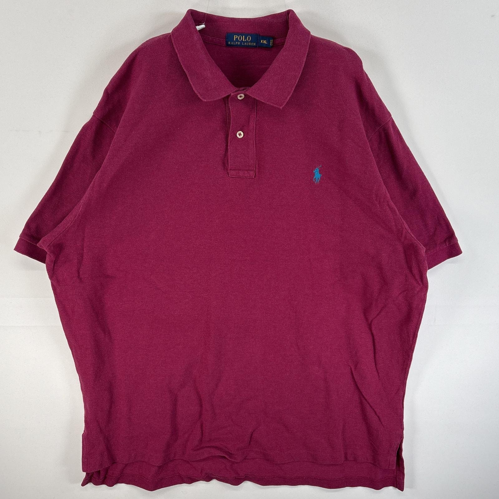 古着 ポロ・ラルフローレン POLO RALPH LAUREN 鹿の子 半袖 ポロシャツ ワンポイント ロゴ 刺繍 大きいサイズ 2ボタン 14041  パープル 無地 メンズ