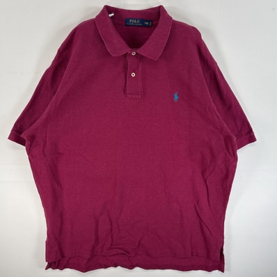 古着 ポロ・ラルフローレン POLO RALPH LAUREN 鹿の子 半袖 ポロシャツ ワンポイント ロゴ 刺繍 大きいサイズ 2ボタン 14041 パープル 無地 メンズ