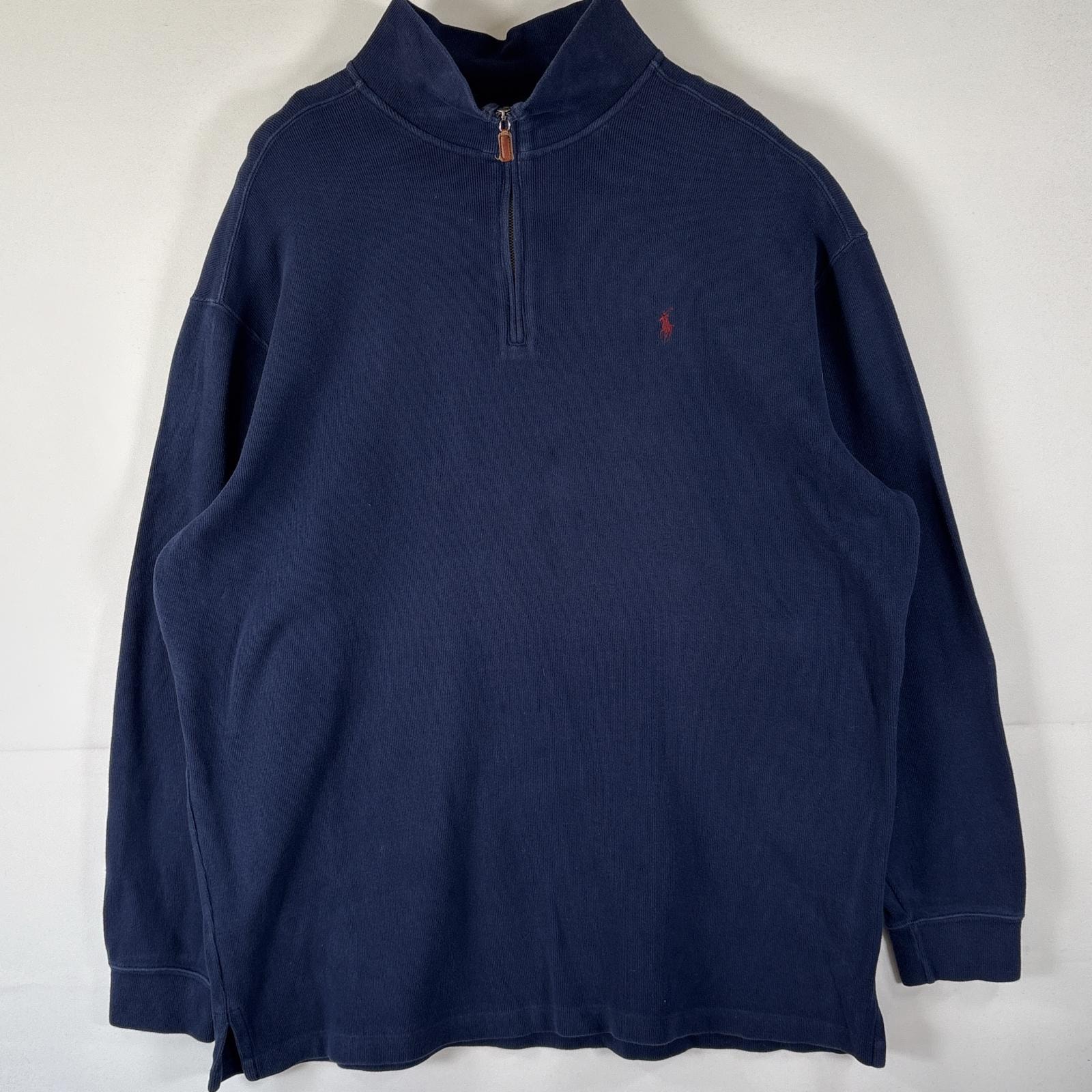 古着 ポロバイラルフローレン Polo by Ralph Lauren スウェット ハーフジップ トレーナー ワンポイントロゴ 大きいサイズ 2XLT TALL  ネイビー メンズ
