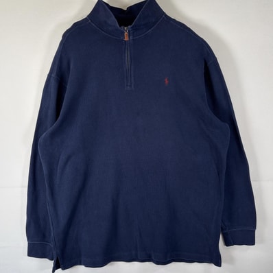 古着 ポロバイラルフローレン Polo by Ralph Lauren スウェット ハーフジップ トレーナー ワンポイントロゴ 大きいサイズ 2XLT TALL ネイビー メンズ