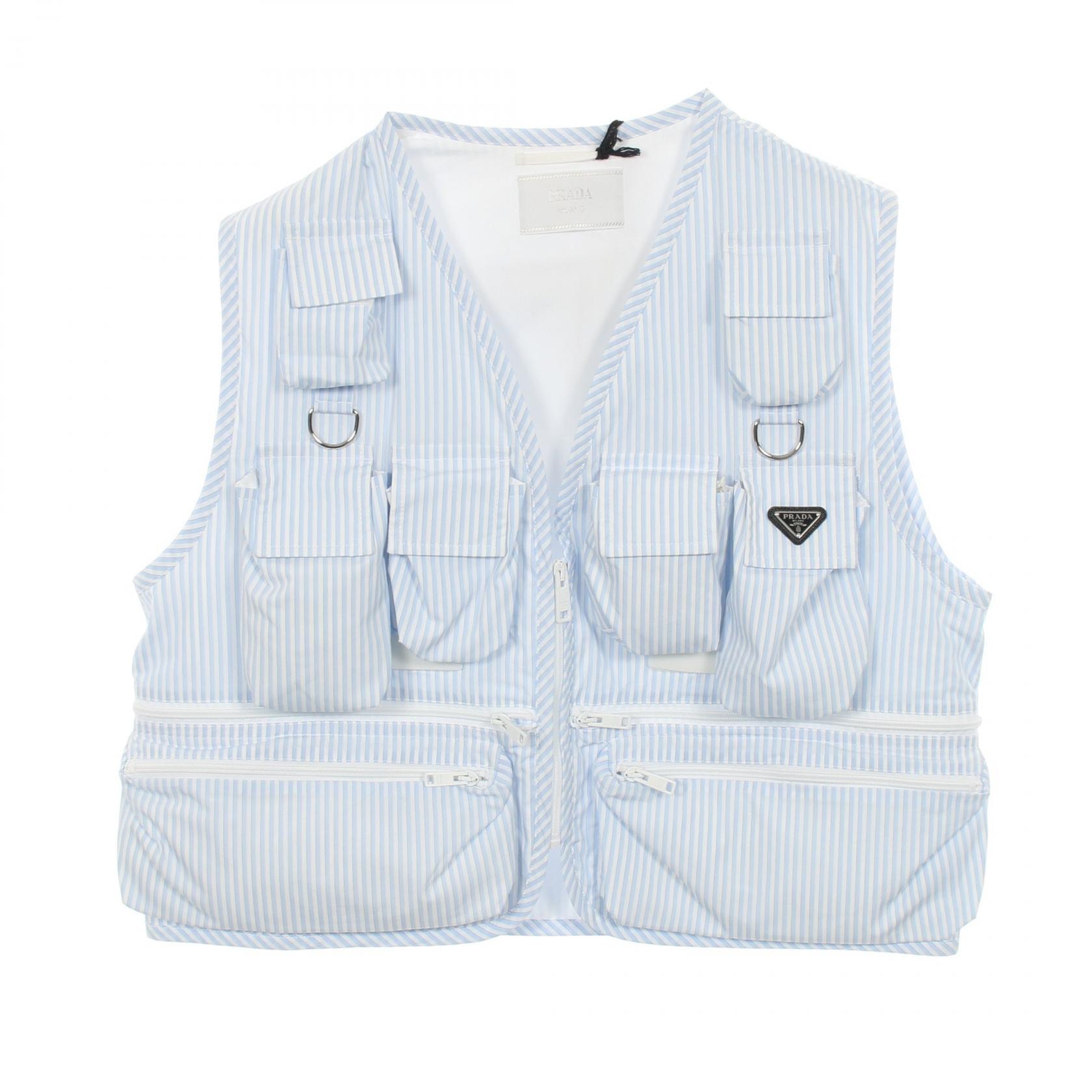 プラダ PRADA ストライプ ベスト 衣料品 トップス コットン メンズ ホワイト系 / ブルー系 【中古】