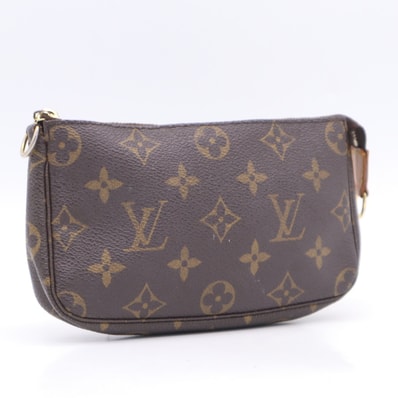 LOUIS VUITTON ルイ・ヴィトン モノグラム ミニ ポシェット アクセソワール M58009 ポーチ ブラウン ベージュ コーティングキャンバス レザー レディース