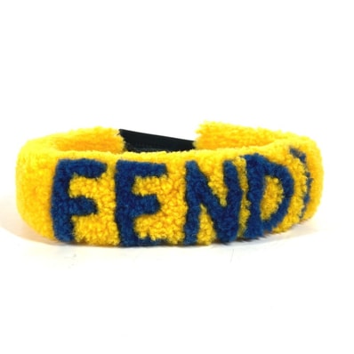 フェンディ FENDI ロゴ メガネストラップ グラスコード アイウェア サングラス 眼鏡 メガネ掛け ボア ストラップ ファー イエロー 未使用