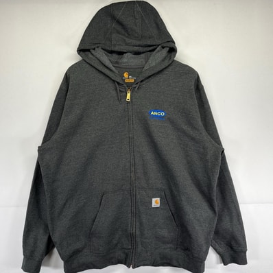 古着 カーハート Carhartt パーカー 大きいサイズ フルジップ 企業刺繍ロゴ ワンポイントロゴ フーディー 2XL グレー系 メンズ