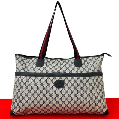 GUCCI グッチ シェリーライン GG ロゴ レザー PVC トートバッグ ネイビー
115-2