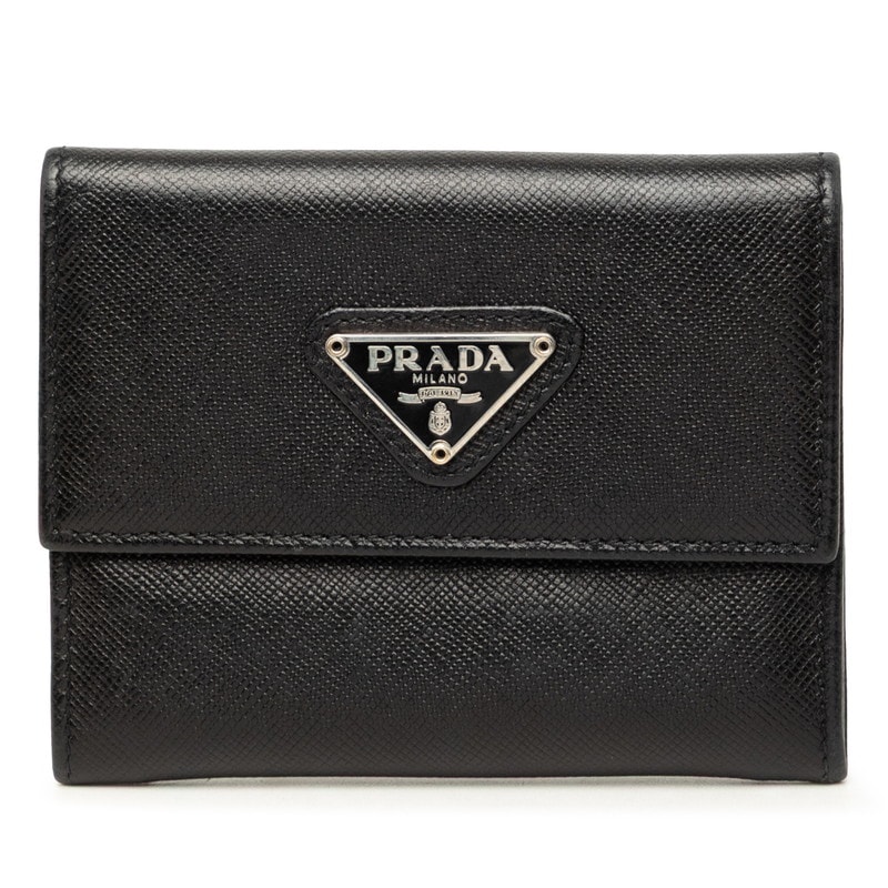 プラダ 三角ロゴプレート カードケース 小銭入れ ブラック サフィアーノレザー レディース PRADA 中古