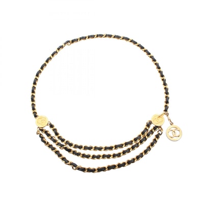 シャネル CHANEL ココマーク チェーン ベルト 衣料品 レザー GP レディース ブラック系 / ゴールド系 【中古】