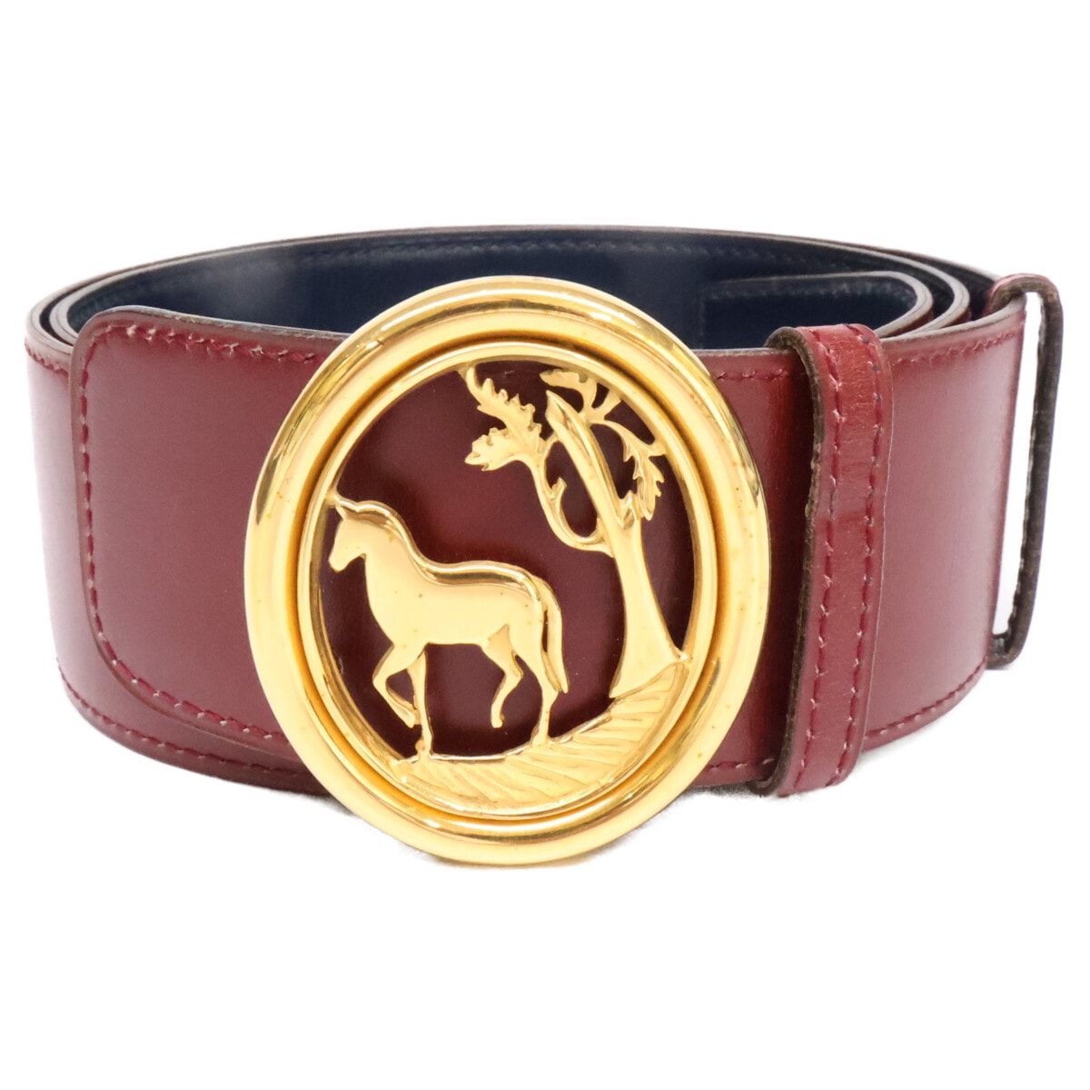 エルメス 〇I刻印 馬モチーフバックル リバーシブル レザー 75