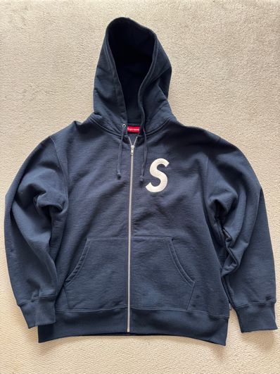 Supreme S Logo Zip Up Hooded Sweatshirt "Navy"