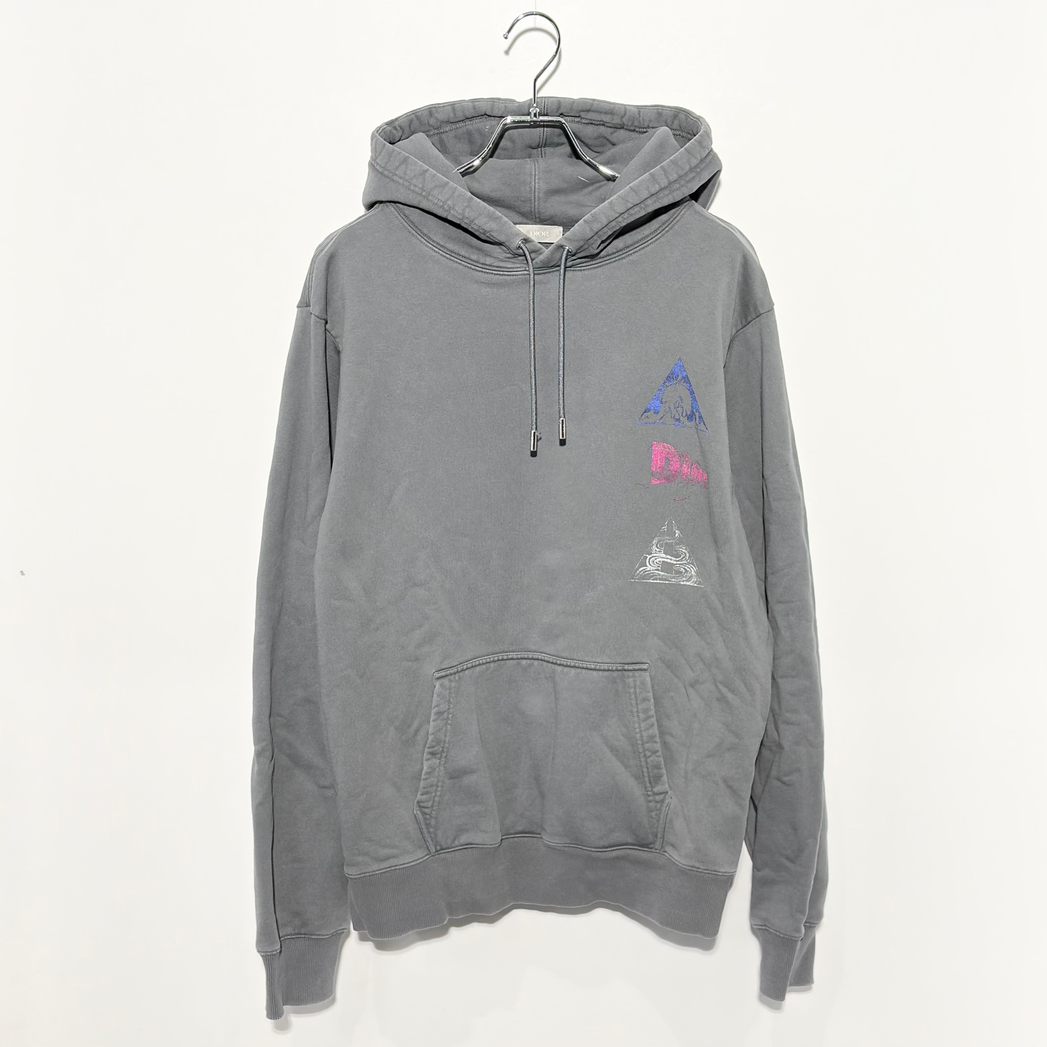Dior Relaxed Fit Organic Cotton Fleece Hooded Sweatshirt "Grey"