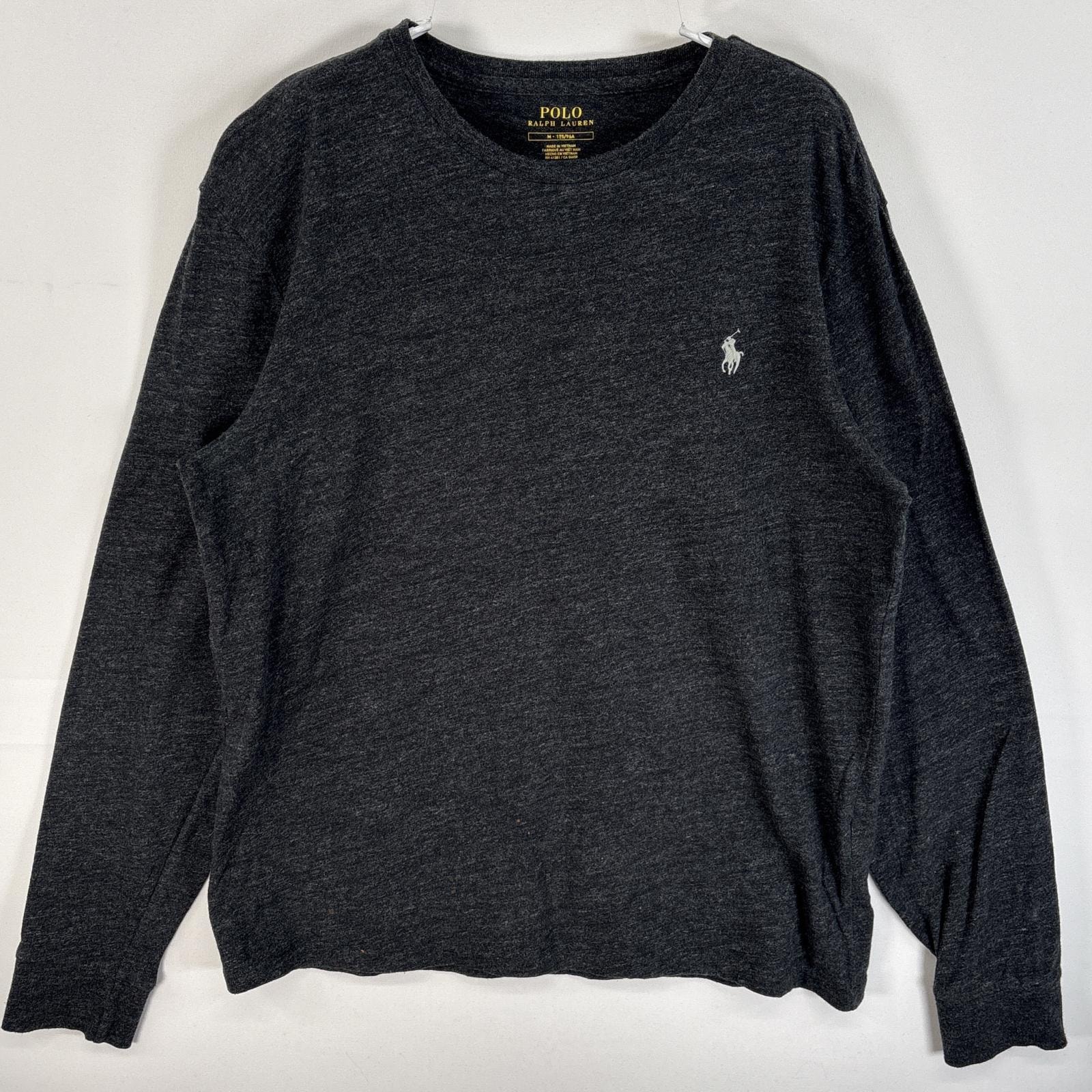 古着 ポロ・ラルフローレン POLO RALPH LAUREN 長袖Tシャツ ワンポイント ロゴ 刺繍 混色生地 クルーネック M ブラック系 無地 メンズ