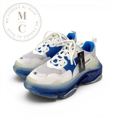 バレンシアガ BALENCIAGA トリプルS スニーカー 靴 シューズ メッシュ レザー ブルー ホワイト 未使用 ロゴ