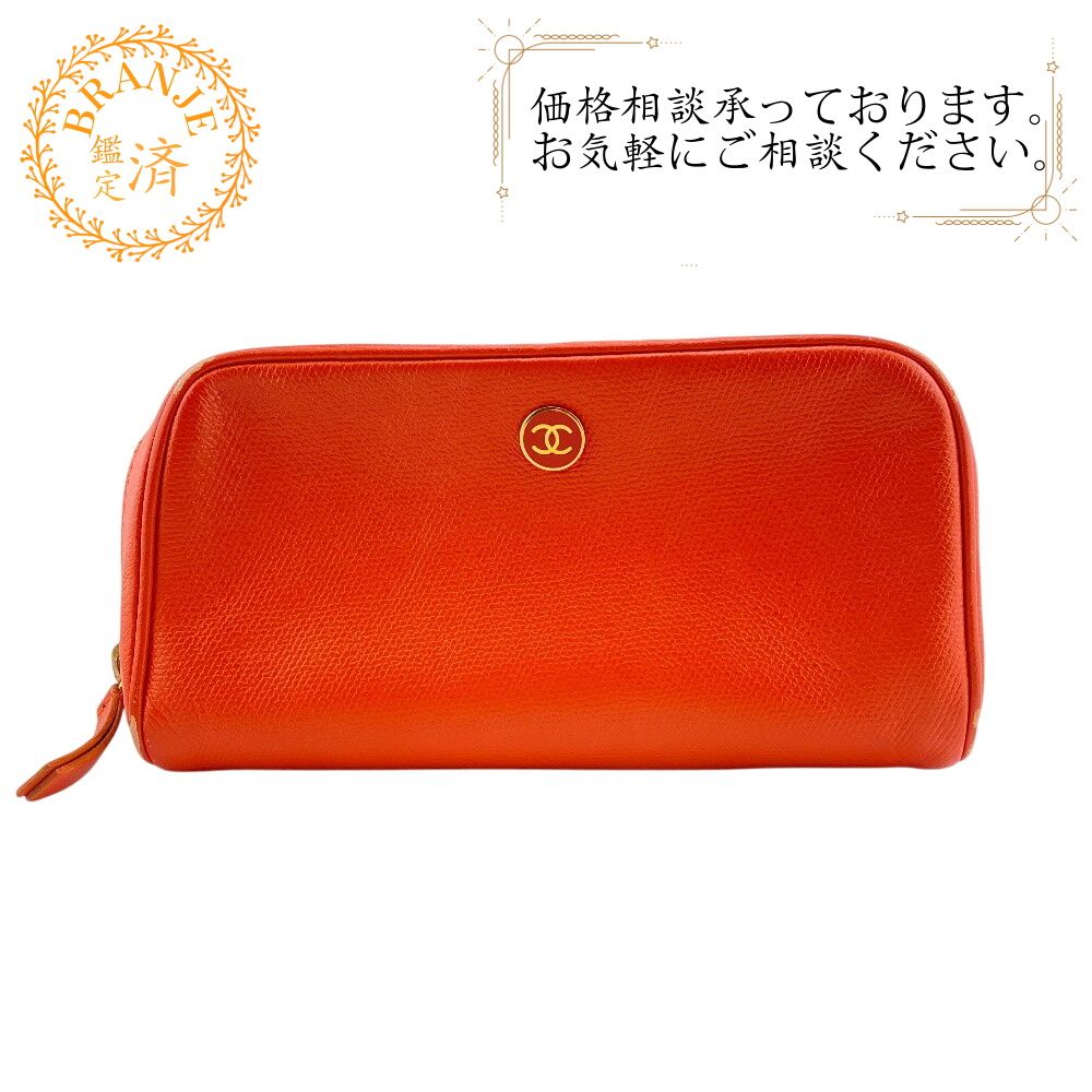 シャネル CHANEL ポーチ ココボタン オレンジ
