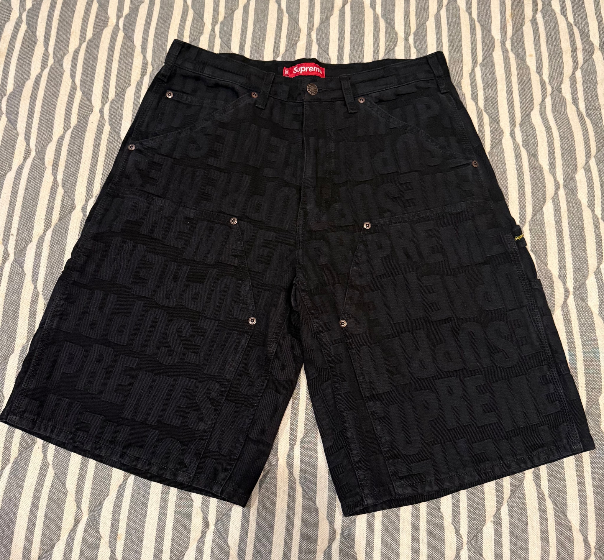 Supreme Repeat Jacquard Double Knee Denim Short "Black"