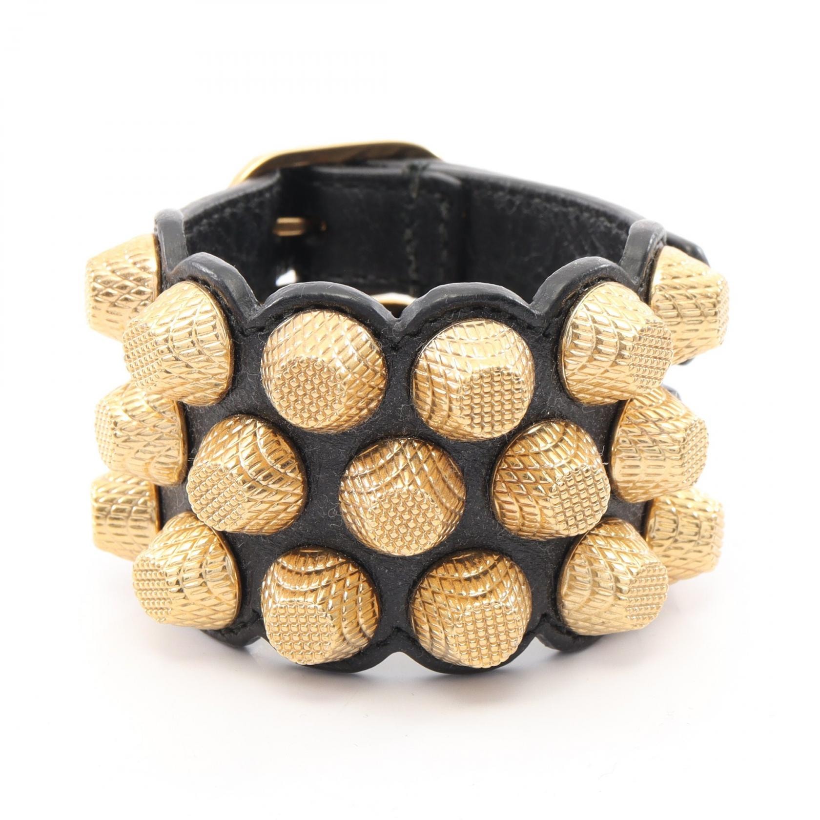 バレンシアガ BALENCIAGA スタッズ ブレスレット アクセサリー レザー メンズ レディース ブラック系 / ゴールド系 【中古】