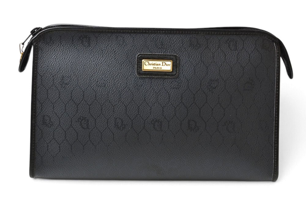 クリスチャンディオール クラッチバッグ ヴィンテージ Christian Dior ハニカム柄 セカンドバッグ ポーチ PVC ブラック 黒 レディース/メンズ【中古】