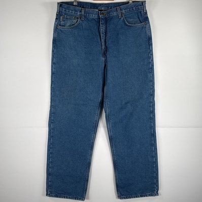 古着 カーハート Carhartt デニムパンツ ジーパン 5ポケット ワンポイント ロゴ ワークパンツ テーパード 大きいサイズ w40 L32 ブルー メンズ