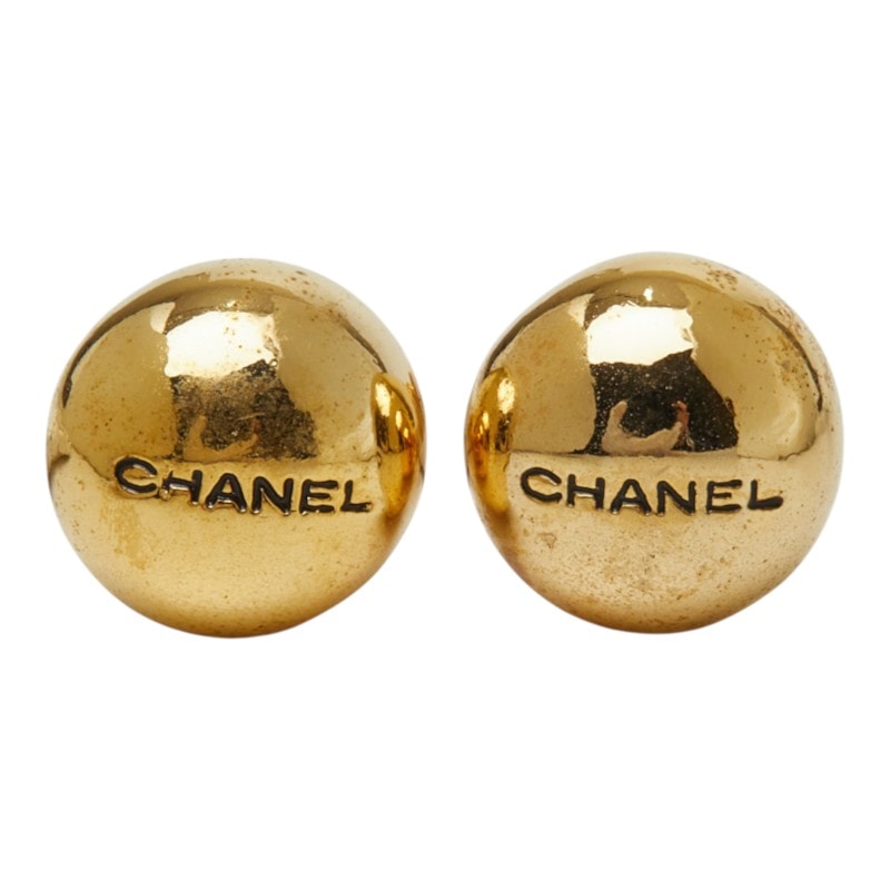 シャネル ボール ラウンド ロゴ ピアス ゴールド メッキ GP レディース CHANEL 中古
