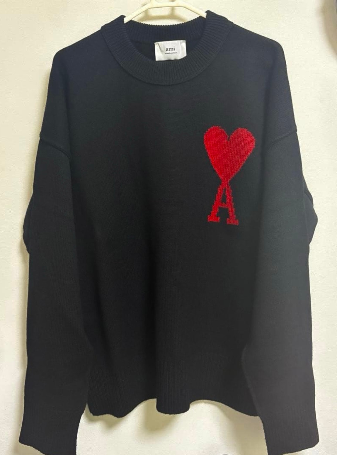 AMI PARIS Merino Wool Felt Sweater #1 "Black & Red"