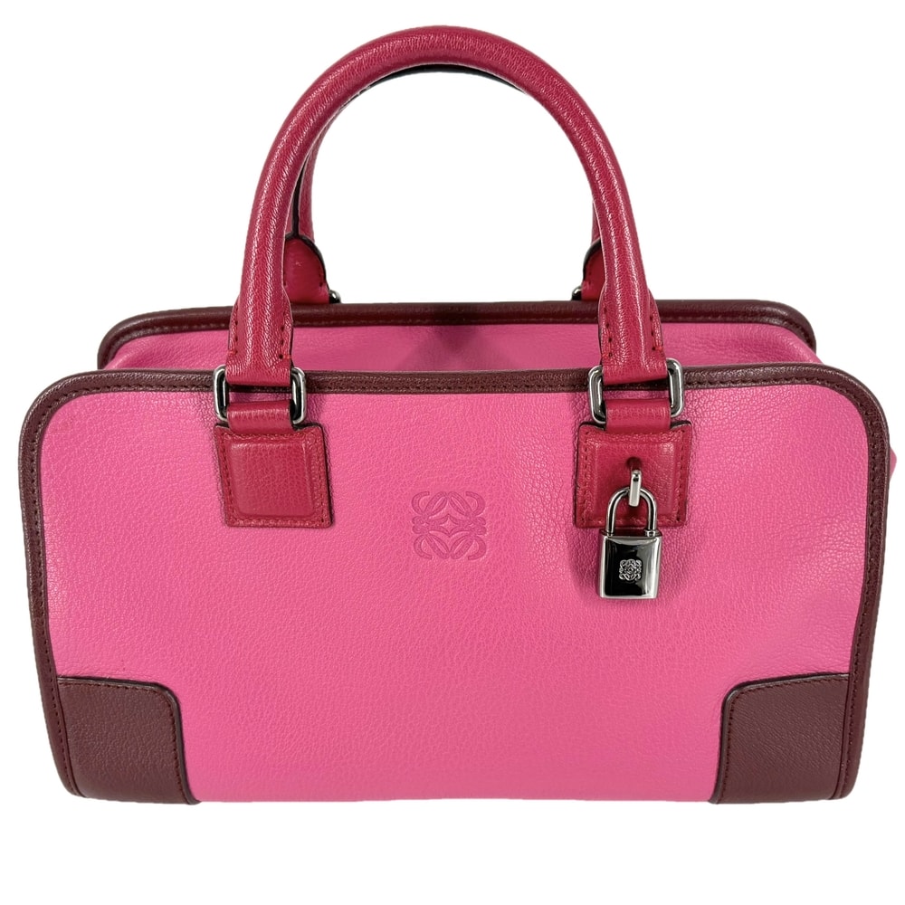 LOEWE ロエベ ハンドバッグ アナグラム アマソナ28 ミニボストンバッグ レザー ピンク レッド 赤 シルバー金具 レディース【中古品】