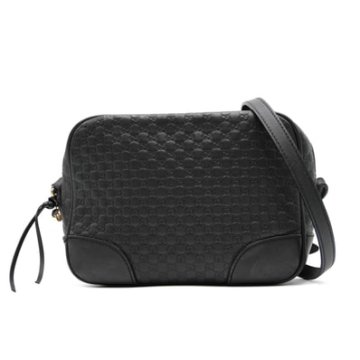 GUCCI(グッチ)マイクログッチシマ ショルダーバッグ クロスボディバッグ ブラック レザー GG型押し ゴールド金具 斜め掛け レディース 449413【中古】
