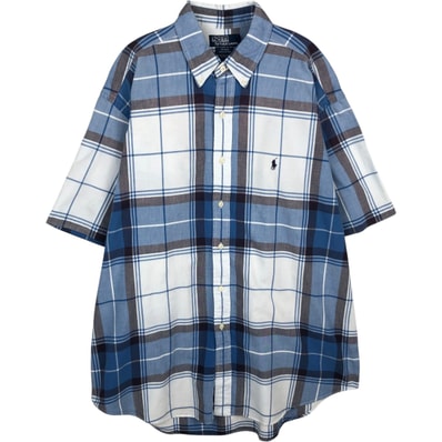 古着 ラルフローレン Ralph Lauren BLAKE 半袖 ボタンダウン チェックシャツ XL メンズXL相当/eaa477598