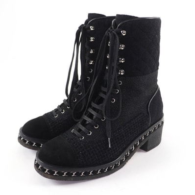 美品 シャネル ショートブーツ ブラック レディース 39 G32142