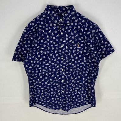 古着 ポロ・ラルフローレン POLO RALPH LAUREN 半袖シャツ ボタンダウン ショートスリーブ ヨット M ネイビー系 メンズ