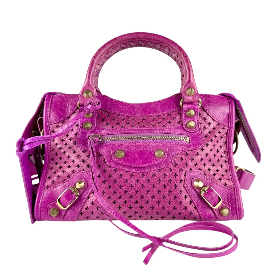 バレンシアガ BALENCIAGA ハンドバッグ ショルダーバッグ ミニ シティ レザー バイオレット ゴールド レディース【中古】 z8198