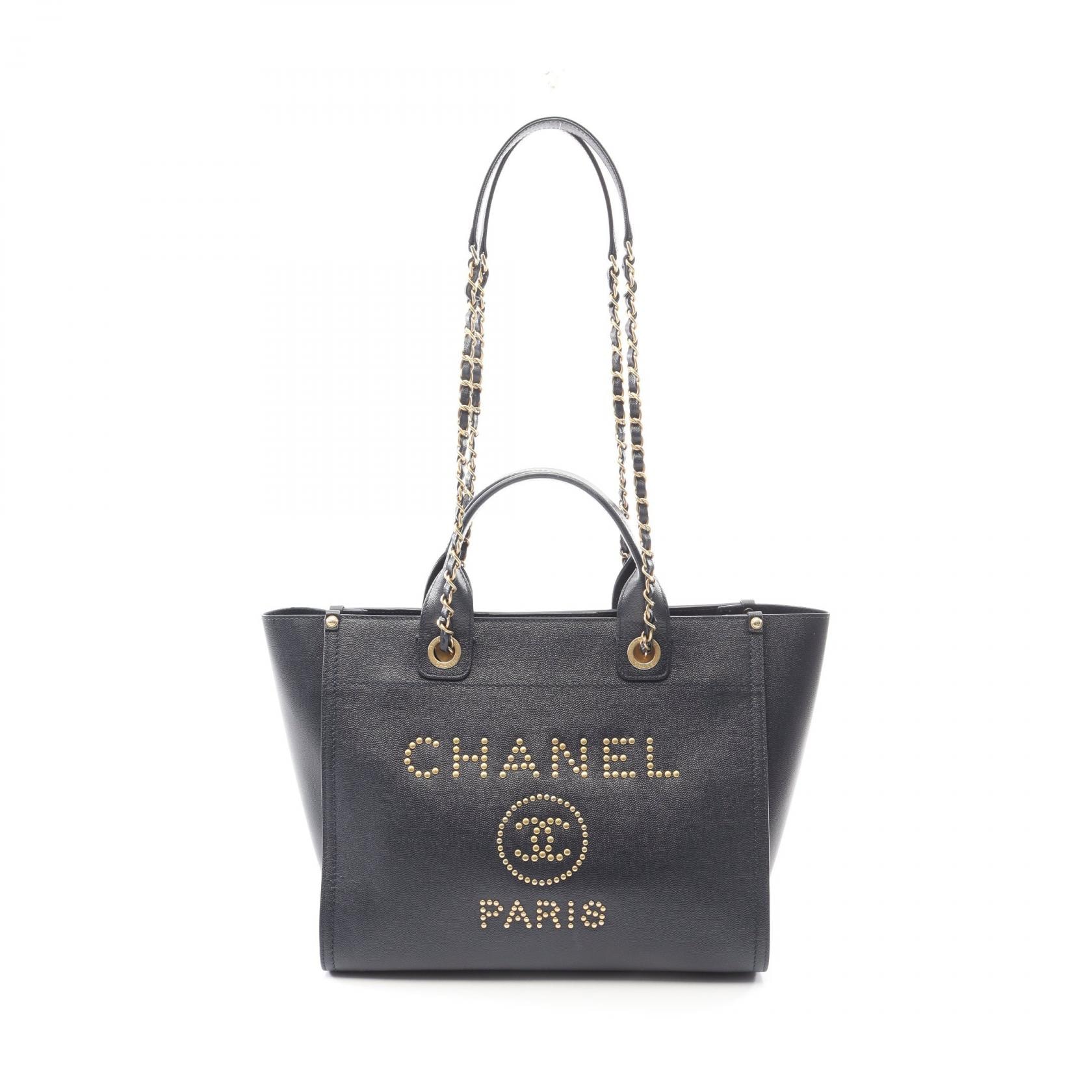 シャネル CHANEL ドーヴィル トートバッグ バッグ レザー グレインドカーフレザー レディース ネイビー系 A57069 【中古】