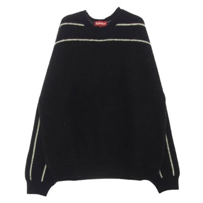 Supreme シュプリーム ニット 24AW Back Stripe Sweater バッグロゴ ストライプ クルーネックニットセーター ブラック系 L【美品】【中古】