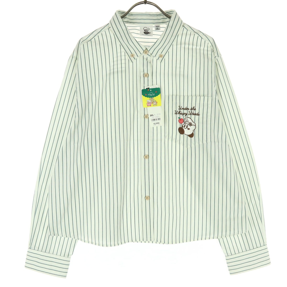 未使用 GU ジーユー Kirby 星のカービィ コラボ ストライプ キャラクター 長袖 ボタンダウンシャツ 3XL オフホワイト系