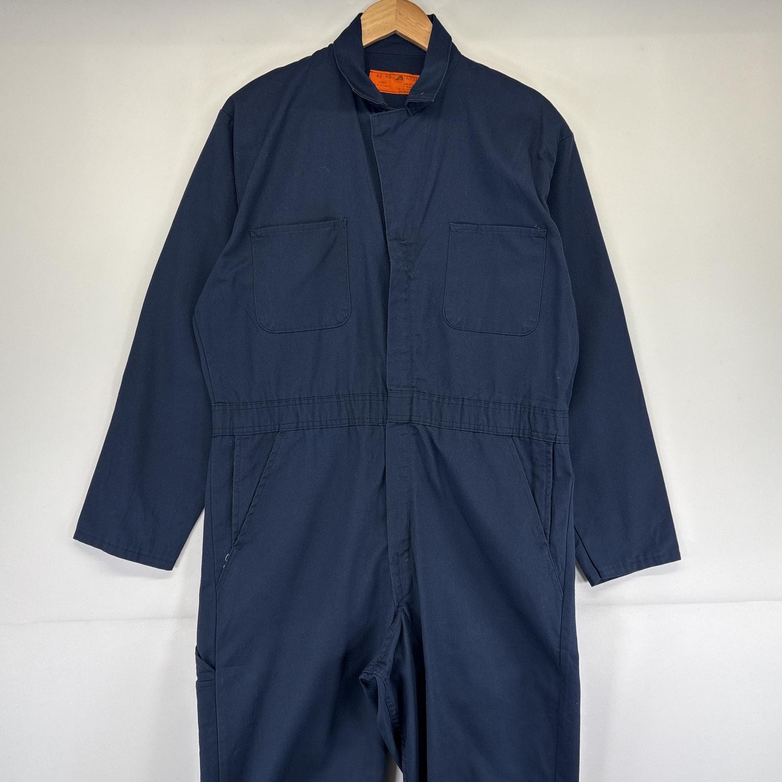 古着 レッドキャップ RED KAP 長袖つなぎ オールインワン ワーク 作業着 無地 胸ポケット 42RG ネイビー メンズ