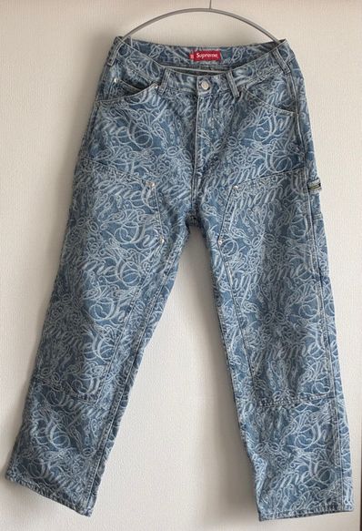 Supreme Script Jacquard Double Knee Denim Painter Pant "Washed Blue"