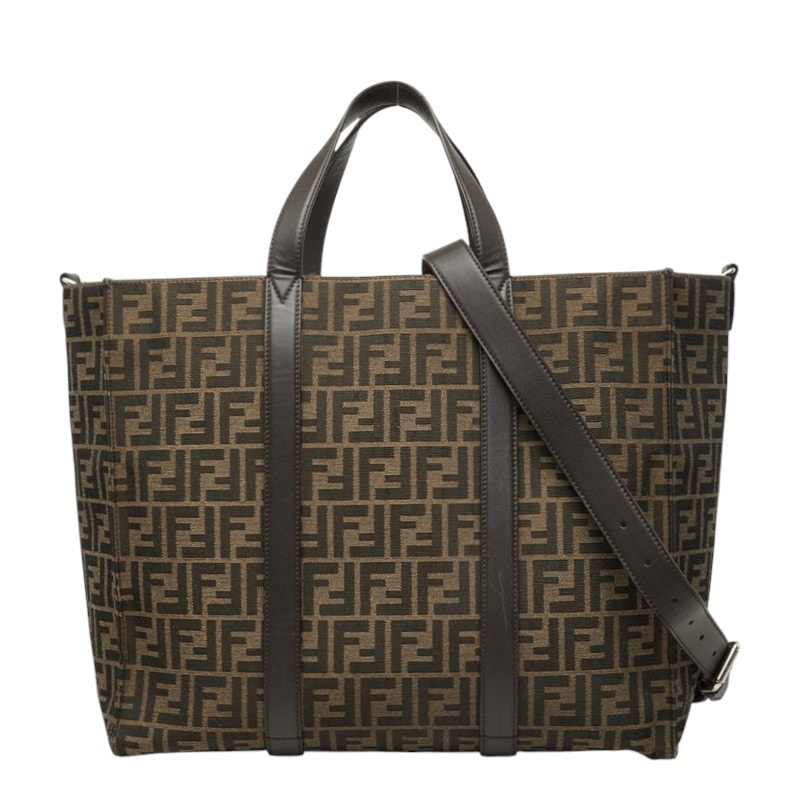 フェンディ FFロゴ ズッカ柄 トートバッグ ショルダーバッグ 2WAY 7VA390 ブラウン レザー ジャガード レディース FENDI 中古