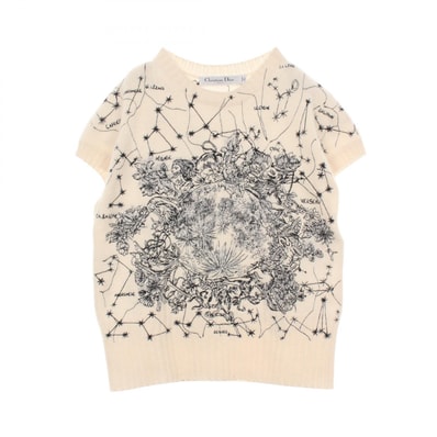 ディオール Dior 星座柄 ノースリーブ ニット 衣料品 トップス カシミヤ レディース アイボリー系 114S12AM014 【中古】