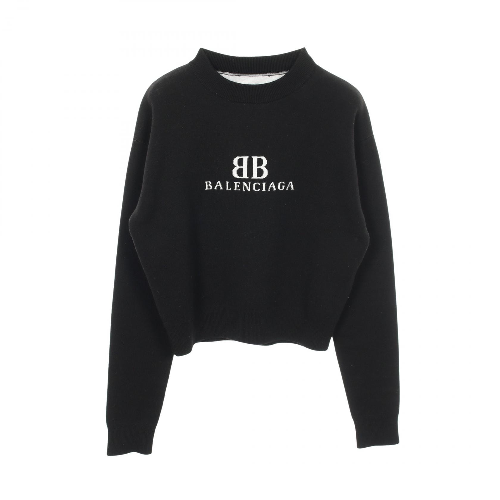 バレンシアガ BALENCIAGA ロゴ 長袖 ニット 衣料品 トップス ウール コットン レディース ブラック系 / ホワイト系 【中古】