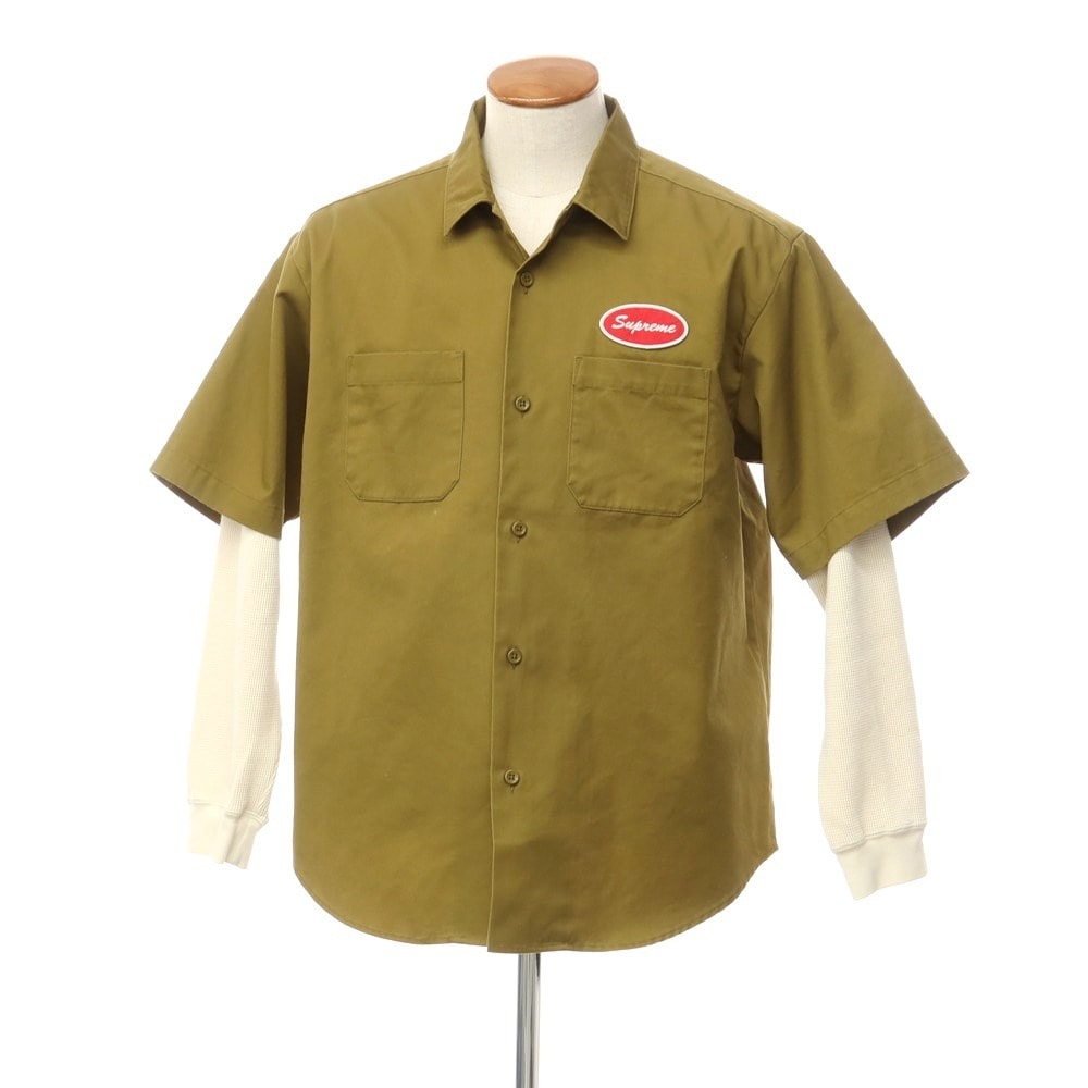 【中古】シュプリーム Supreme 2023年秋冬 Thermal Sleeve Work Shirt 半袖シャツ オリーブxオフホワイト【サイズM】【メンズ】