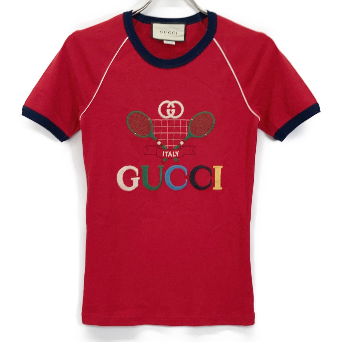 グッチ 574386 レッド テニス コットンジャージーTシャツ S