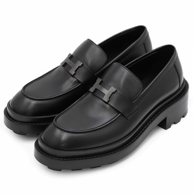 【新品同様】HERMES エルメス レザー ローファー サイズ 38 レディース 252134Z 2024SS モカシン H バックル チャンキーソール 厚底 ブーツ シューズ 靴 箱・袋付属 ブラック 黒 イタリア製