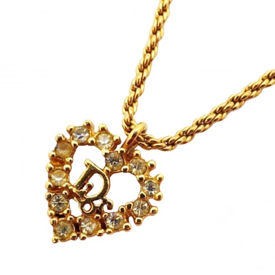 ★SALE【6jcb0844】クリスチャンディオール ネックレス ディオールロゴ ハートモチーフ GPメッキ ラインストーン ゴールド【中古】レディース