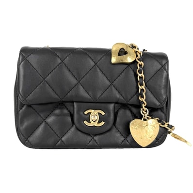 CHANEL シャネル ショルダーバッグ ハートチャーム ミニマトラッセ チェーンショルダー ターンロック 肩掛け 斜め掛け Mini Matelasse ココマーク ラムスキン ブラック 黒 ゴールド金具 レディース【中古品】