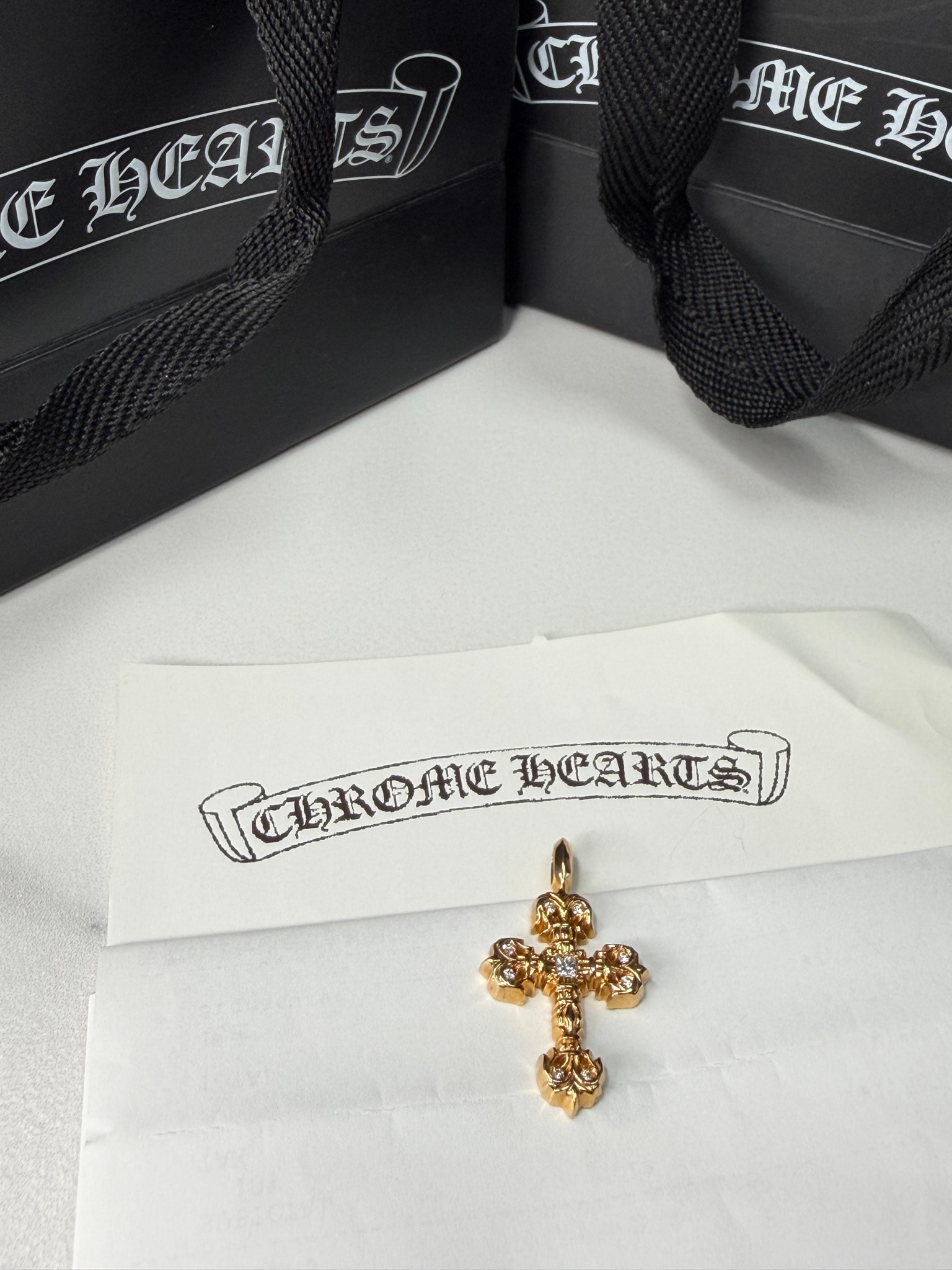 Chrome Hearts 22K Tiny Philigrey Cross Charm Pave Diamonds "Yellow Gold"