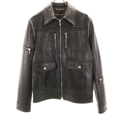 DOLCE&GABBANA ドルチェアンドガッバーナ イタリア製 羊革 レザージャケット 46 ブラック 2WAY