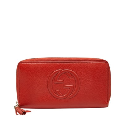 グッチ ソーホー ラウンドファスナー 長財布 308004 レッド レザー レディース GUCCI 【中古】