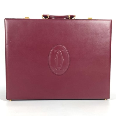 カルティエ CARTIER ロゴ トランク マストライン ビジネスバッグ BOX ボックス ハンドバッグ レザー ワインレッド